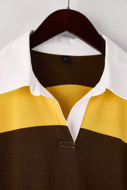 Sar? Cizgili Polo Yaka Oversize/Genis Kal?p Orme Sweatshirt TWOAW26SW00051