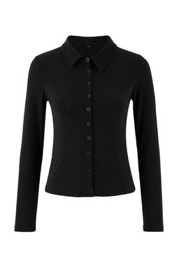 Siyah Regular/Normal Kal?p Gomlek Yaka Dugmeli K?sa Kollu Esnek Orme Bluz TWOSS26BZ00023