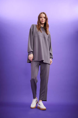 Толстовка-туника с круглым вырезом Relax Fit - Defacto фото 2