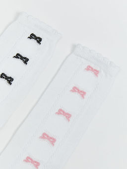 Fiyonk Desenli K?z ?ocuk Diz Alt? ?orap 2li