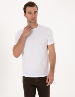 Beyaz Slim Fit %100 Pamuk Bisiklet Yaka Basic T-shirt - Cacharel фото 3