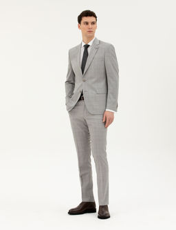 Gri Slim Fit %100 Y_n Ekose Tak_m Elbise