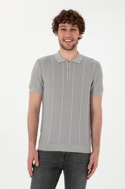 Erkek Slim Fit Polo Yaka A__k Gri Ti__rt