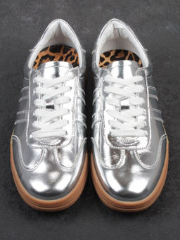 03-B6C-7C GREY/SILVER Кеды женские (натуральная кожа)