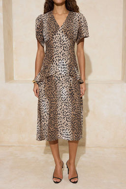 Cok renkli Animal Desen F?rf?r ve Baglama Detayl? Midi Dokuma Elbise TWOSS26EL00066 - Trendyolmilla фото 5