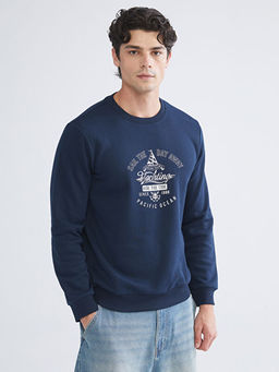 Bisiklet Yaka Bask?l? Erkek Kal?n Sweatshirt