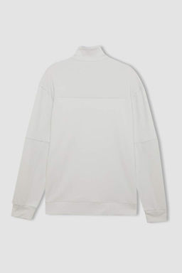 Мужская серая спортивная толстовка DeFactoFit стандартной посадки с воротником-стойкой и молнией из ткани для подводного плавания с аквалангом  фото 4