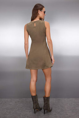 Haki Duz Etegi Godeli Mini Suet Orme Elbise TWOAW26EL00021 - Trendyolmilla фото 4