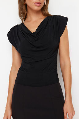 Siyah Degaje Yaka Vatkal? Sandy Esnek Orme Bluz TWOSS24BZ00597 - Trendyolmilla фото 4