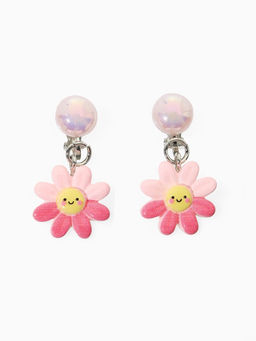 Серьги-клипсы детские «Выбражулька» цветок с жемчужиной, розово-белые