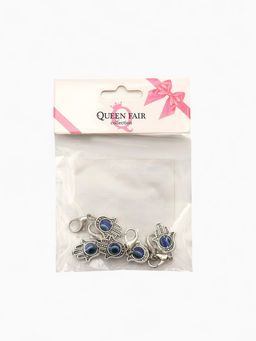 Цена за 5 шт. Шарм для браслета на карабине «Оберег рука Хамса», синий в серебре