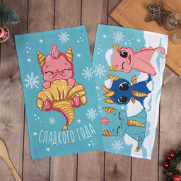 Набор полотенец Доляна Сладкого года 28х46 см - 2 шт, 100% хл, рогожка 164 г/м2