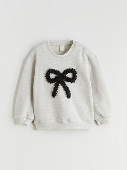 Fiyonk Bask?l? K?z ?ocuk Sweatshirt ve Tayt 2li