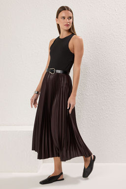 Kahverengi*001 Duz Klos Piliseli Maxi Etek TWOSS24ET00041