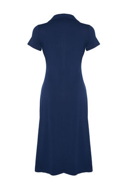 TRENDYOLMILLA Lacivert Polo Yaka Skater/Belden Ac?lan Pamuklu Esnek Orme Midi Elbise TWOSS24EL00480 фото 6