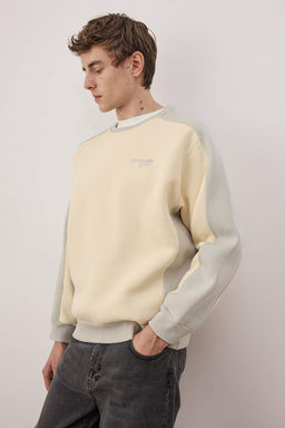 Gri-Ekru Un?sex Yeni Oversize/Genis Kesim Yaz? Nak?sl? Kal?n Ici Polarl? Sweatshirt TMNAW26SW00023 - Trendyolmilla фото 2