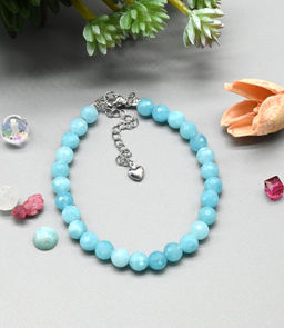 Браслет с шариками кальцита 6мм с замком, цвет лазурный