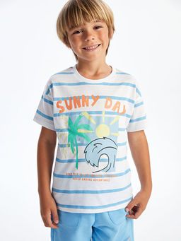 Bisiklet Yaka ?izgili Penye Erkek ?ocuk Ti??rt