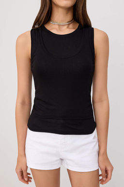 Siyah Fitted/V_cuda Oturan Transparan Kolsuz Esnek _rme Bluz TWOSS26BZ00996