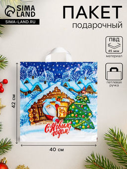 Цена за 25 шт. Пакет подарочный новогодний «Избушка», полиэтиленовый с петлевой ручкой, 40×42 см