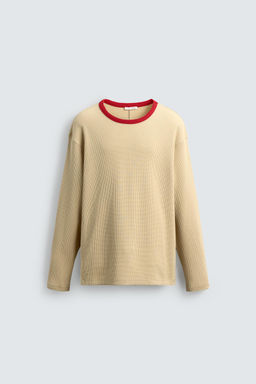 CONTRAST CHECKERED WAFFLE-KNIT T-SHIRT - Zara фото 7