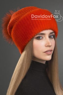 Шапка Оливия норка трикотаж алая