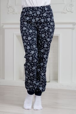 Брюки женские домашние из футера на манжете сердце из цветов