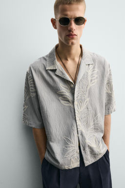CAMISA JACQUARD BORDADO HOJAS / Celeste - Zara фото 6