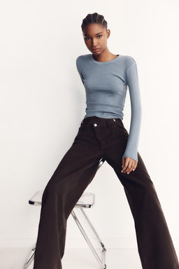 LONG SLEEVE WASHED EFFECT RIBBED T-SHIRT - Zara фото 22