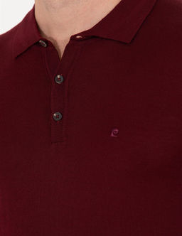 K_rm_z_ Slim Fit Polo Yaka Y_n Kar___ml_ Basic Triko Kazak