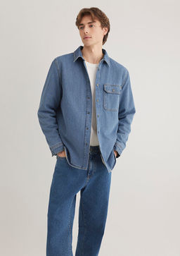 Jeremy Classic Denim Suni Kurklu Indigo Mavisi Jean Gomlek