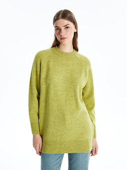 Bisiklet Yaka D?z Uzun Kollu Kad?n Triko Tunik