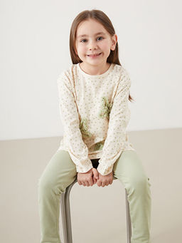 Bisiklet Yaka Kelebekli K?z ?ocuk Ti??rt ve Tayt 2li