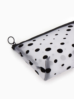 Косметичка DOTs, с рисунком, сетка, на молнии, белая