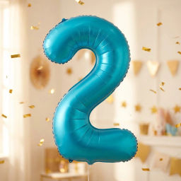 Шар фольгированный 32/81см "Цифра "2" (голубой)