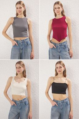 Trendyolmilla Tas-Bordo-Siyah-Gri 4lu Paket Fitted/Vucuda Oturan Orme Atlet TWOSS25AL00057