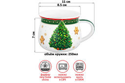 Кружка 250 мл 11*8,5*7 см Новогодняя елка зеленый узор, бочонок NEW BONE CHINA - Elan gallery фото 2