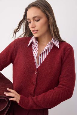 Wardrobe Essentials Sar? Crop Dugme Detayl? Yumusak Dokulu V Yaka Yunlu Triko H?rka TWOAW26HI00013