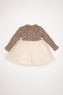 Платье-майка в рубчик с длинными рукавами и леопардовым принтом для маленьких девочек, комплект из 2 предметов - Defacto фото 4