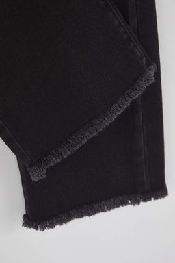 Siyah 100% Pamuk Ayarlanabilir Lastikli Kordonlu K?z Cocuk Denim Jeans TKDAW26JE00009 - Trendyolmilla фото 3