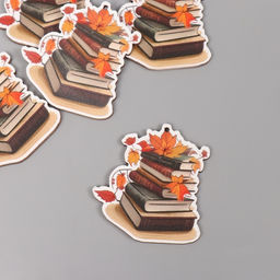 Цена за 5 шт. Декор для творчества дерево «Стопка книг с осенними листьями», 4.4×4.2×0.3 см