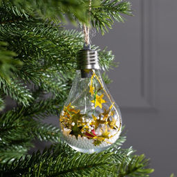 Ёлочный шар Шишки с желтой мишурой, 5 LED, от батареек, свечение белое - Luazon lighting фото 7