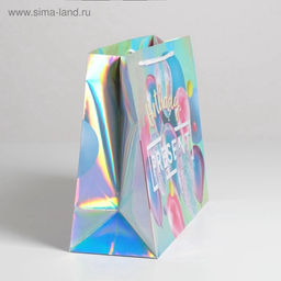 Пакет подарочный голографический, упаковка, «Birthday Present», 32×26×12 см