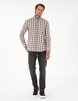 Kahverengi Kareli Regular Fit Uzun Kollu G_mlek - Pierre cardin фото 4