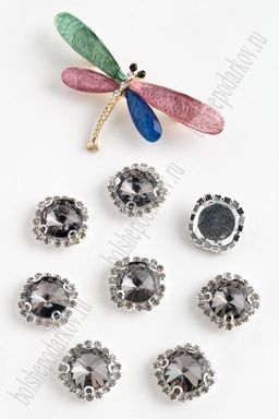 Стразы пришивные в серебряной оправе 18 мм "Круг" (5 шт) SF-2051, графитовый №2