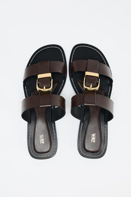 DOUBLE-STRAP FLAT SANDALS WITH BUCKLE - Zara фото 8