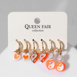 Набор серьги 3 пары Тинейдж, цвет бело-оранжевый в золоте