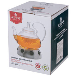 ЧАЙНИК ЗАВАРОЧНЫЙ AGNESS С ФИЛЬТРОМ ИЗ НЖС И ПОДСТАВКОЙ ДЛЯ ПОДОГРЕВА 800 МЛ фото 2