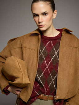 Bisiklet Yaka Baklava Desenli Kad?n Triko Kazak