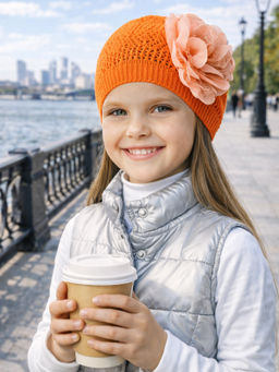Шапка вязаная детская оранжевая